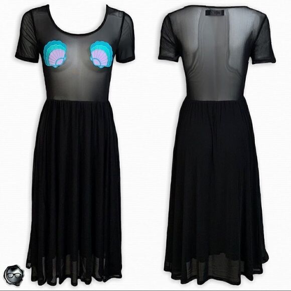 IRON FIST/DOLLS KILL MERMAID FOR LIFE LAYERED MESH DRESS IN BLACK HALLOWEEN MIDI - Picture 4 of 16